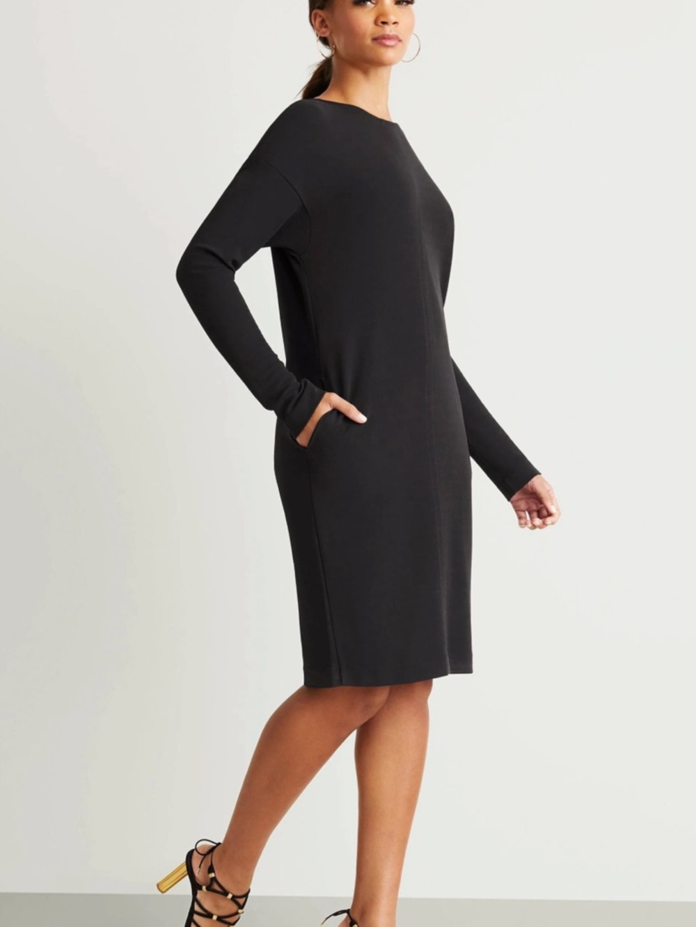 Gstq Long Sleeves Dolman Dress Black Pockets NWT